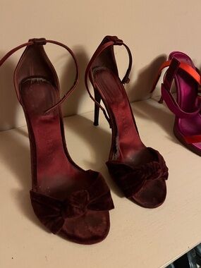 Burberry Burgundy Velvet Knot Ankle-Strap Heels